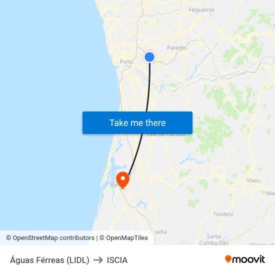 Águas Férreas (LIDL) to ISCIA map