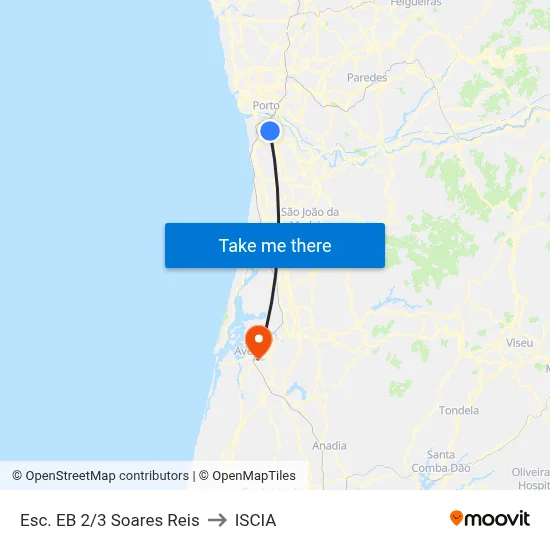 Esc. EB 2/3 Soares Reis to ISCIA map