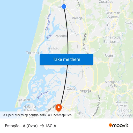 Estação - A (Ovar) to ISCIA map