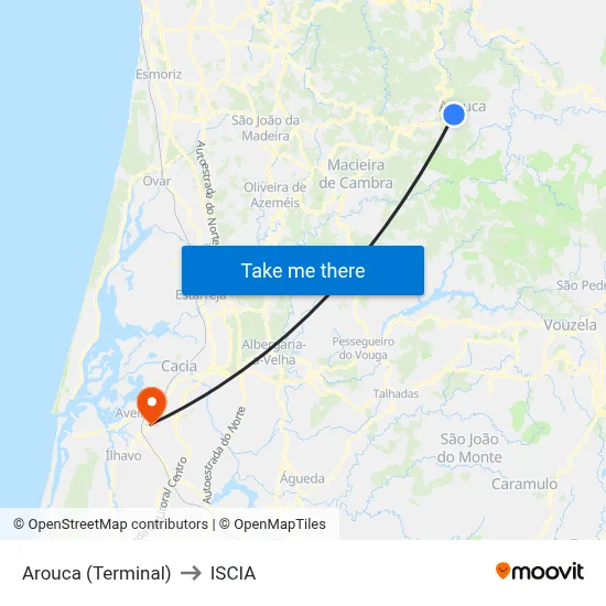 Arouca (Terminal) to ISCIA map
