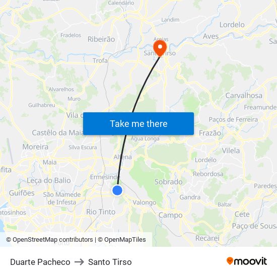 Duarte Pacheco to Santo Tirso map