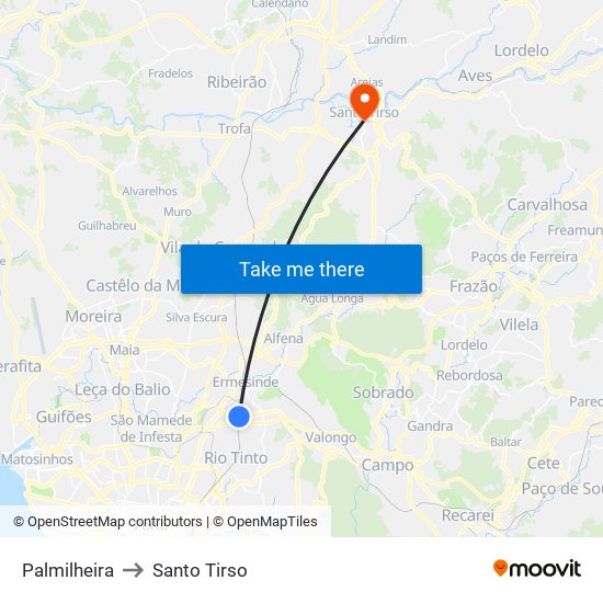 Palmilheira to Santo Tirso map