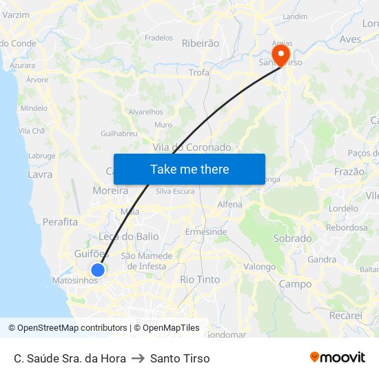 C. Saúde Sra. da Hora to Santo Tirso map