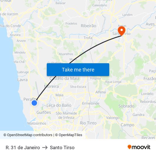 R. 31 de Janeiro to Santo Tirso map