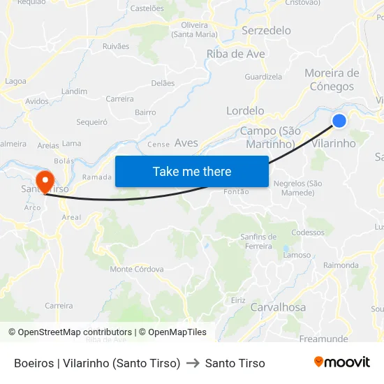 Boeiros | Vilarinho (Santo Tirso) to Santo Tirso map