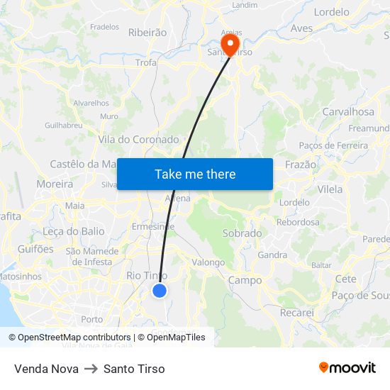 Venda Nova to Santo Tirso map