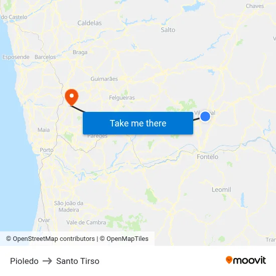 Pioledo to Santo Tirso map