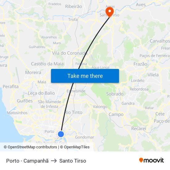 Porto - Campanhã to Santo Tirso map