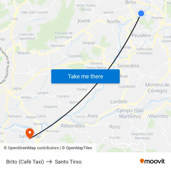 Brito (Café Taxi) to Santo Tirso map