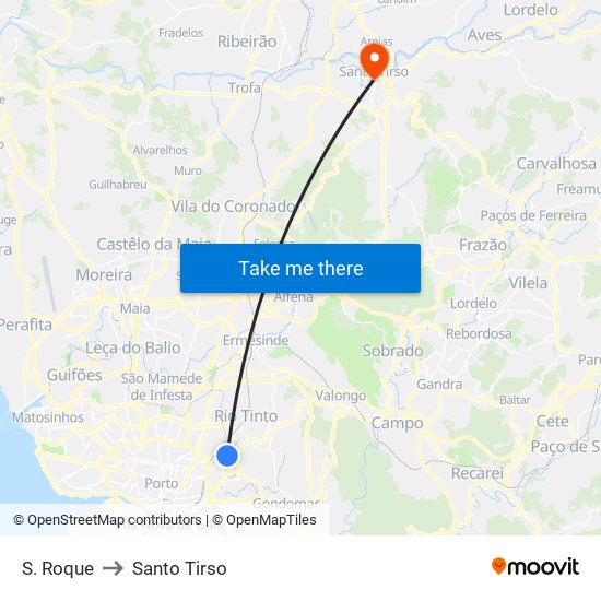 S. Roque to Santo Tirso map