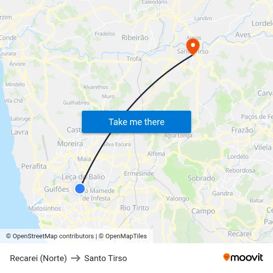 Recarei (Norte) to Santo Tirso map