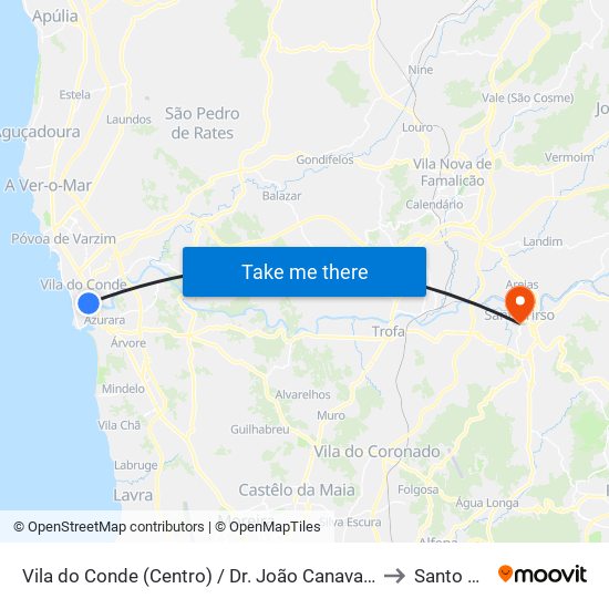 Dr. João Canavarro / Correios to Santo Tirso map