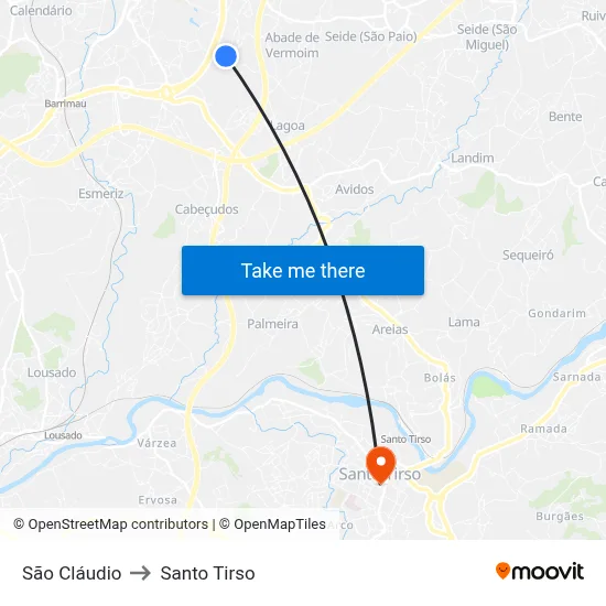 São Cláudio to Santo Tirso map