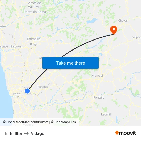 E. B. Ilha to Vidago map