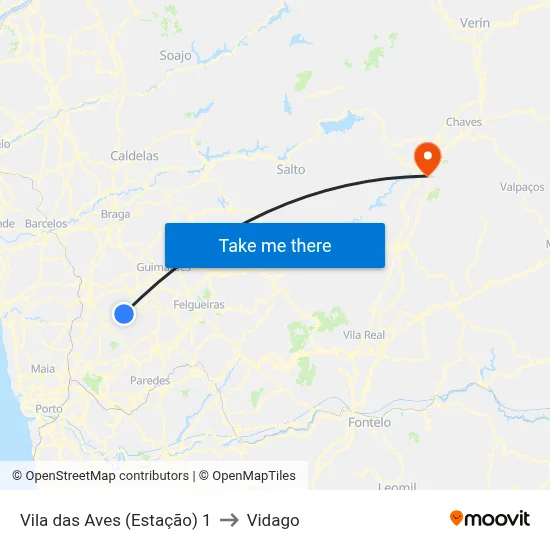 Vila das Aves (Estação) 1 to Vidago map