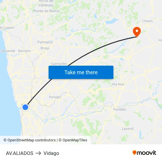 AV.ALIADOS to Vidago map