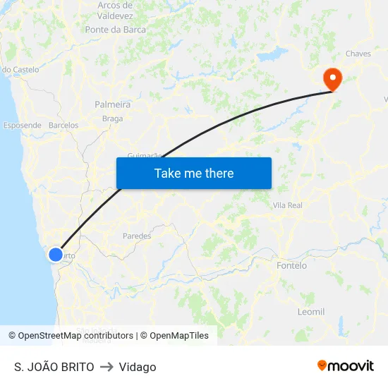 S. JOÃO BRITO to Vidago map