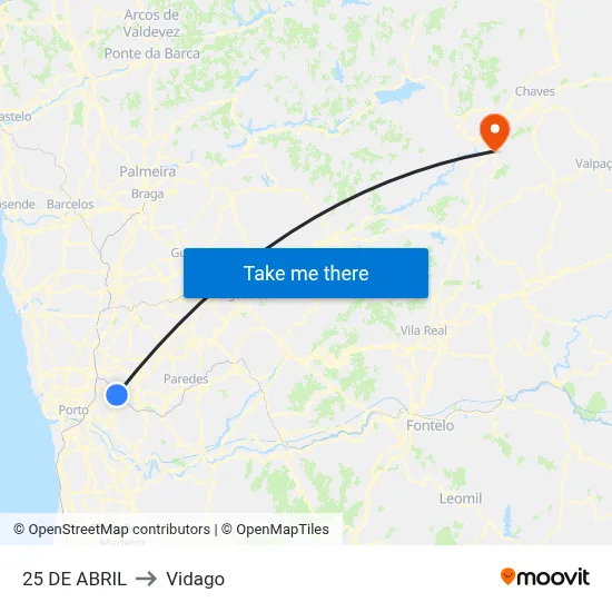 25 DE ABRIL to Vidago map