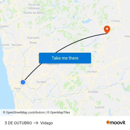 5 DE OUTUBRO to Vidago map