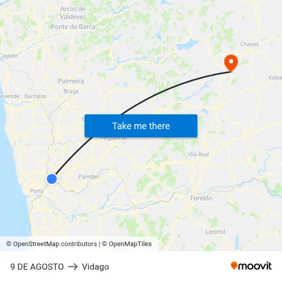 9 DE AGOSTO to Vidago map