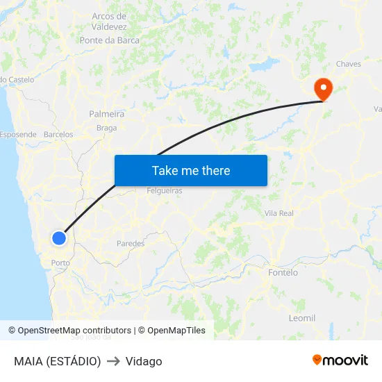 MAIA (ESTÁDIO) to Vidago map
