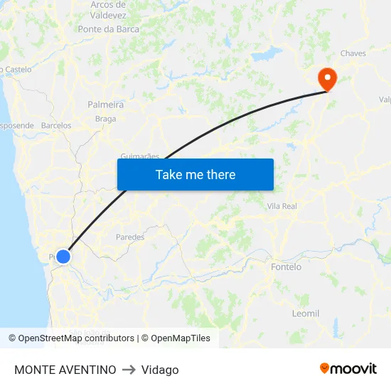 MONTE AVENTINO to Vidago map