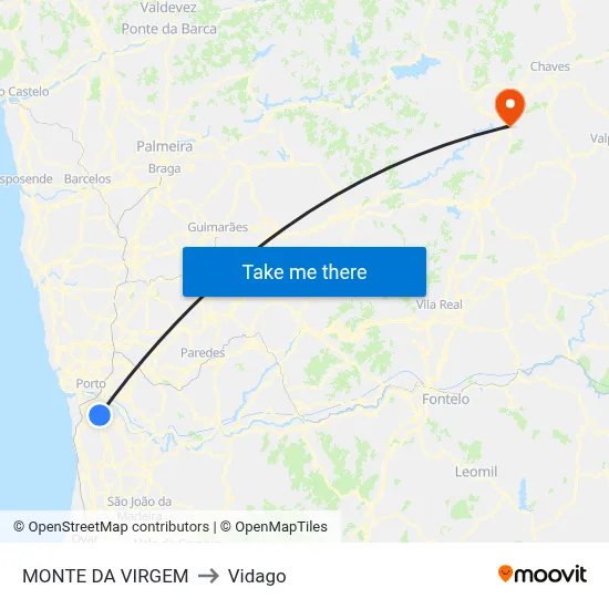 MONTE DA VIRGEM to Vidago map