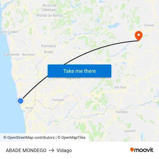 ABADE MONDEGO to Vidago map