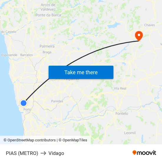 PIAS (METRO) to Vidago map