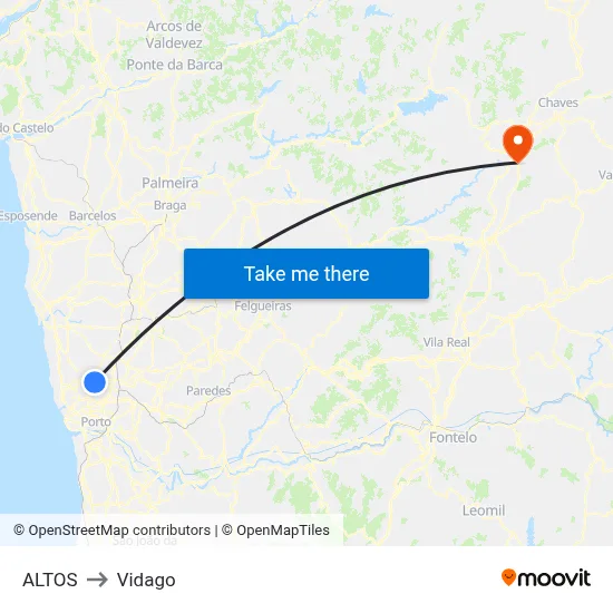 ALTOS to Vidago map