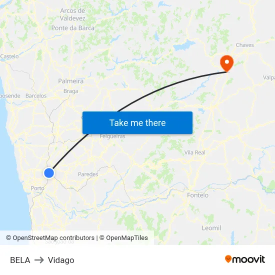 BELA to Vidago map
