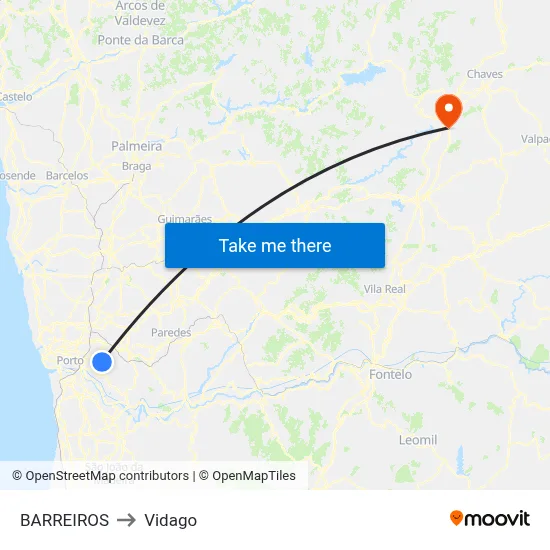 BARREIROS to Vidago map