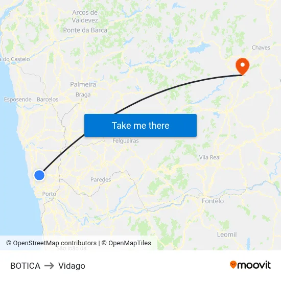 BOTICA to Vidago map