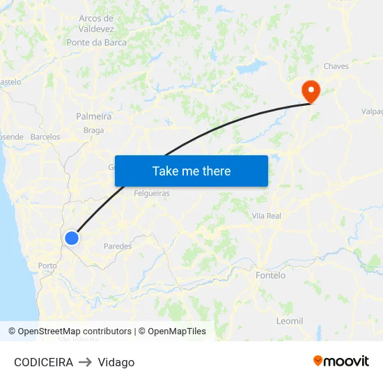 CODICEIRA to Vidago map