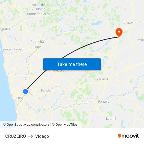 CRUZEIRO to Vidago map