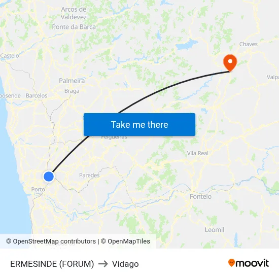 ERMESINDE (FORUM) to Vidago map