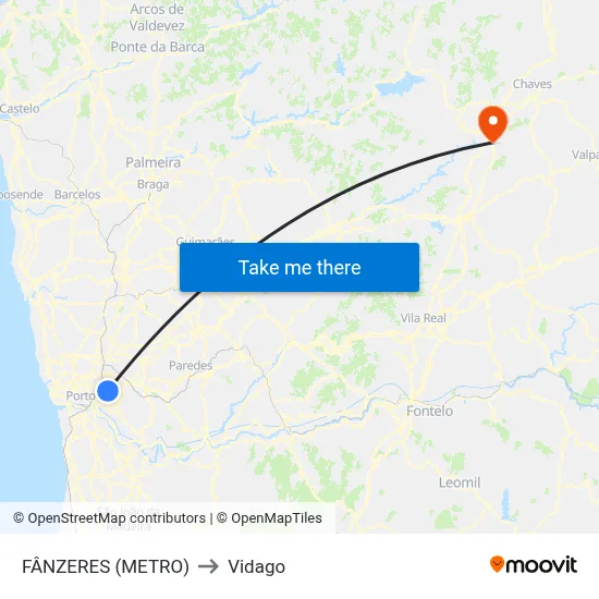 FÂNZERES (METRO) to Vidago map