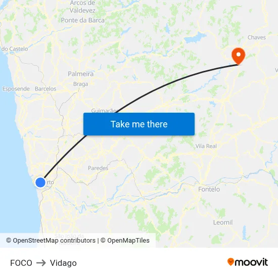 FOCO to Vidago map