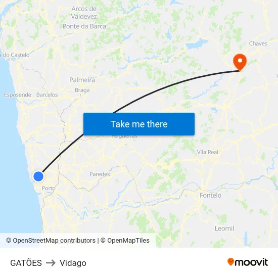 GATÕES to Vidago map