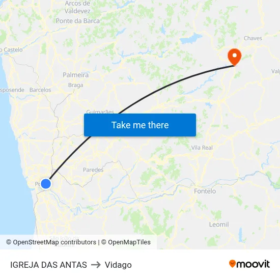 IGREJA DAS ANTAS to Vidago map
