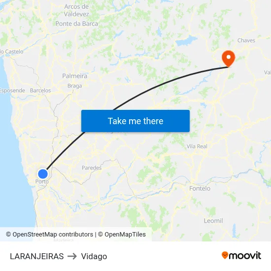 LARANJEIRAS to Vidago map