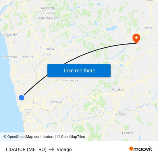 LIDADOR (METRO) to Vidago map