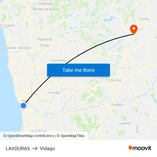 LAVOURAS to Vidago map