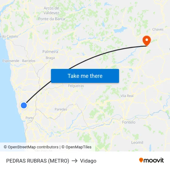 PEDRAS RUBRAS (METRO) to Vidago map