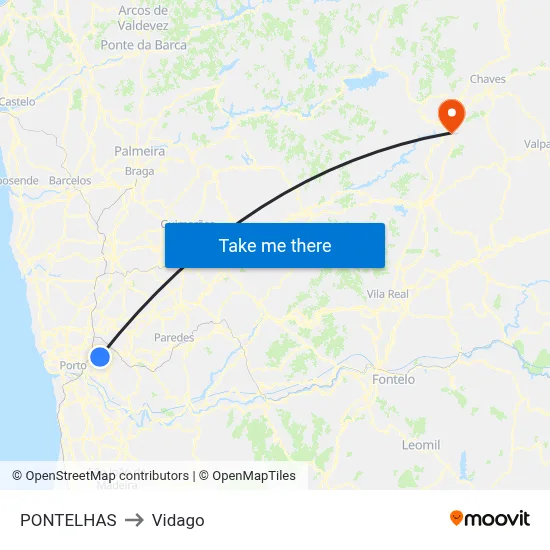 PONTELHAS to Vidago map