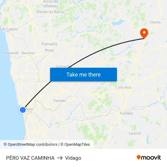 PÊRO VAZ CAMINHA to Vidago map
