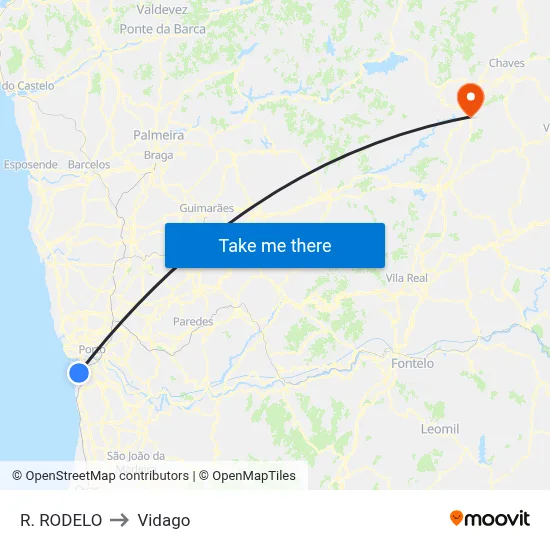 R. RODELO to Vidago map