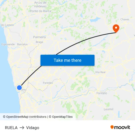 RUELA to Vidago map