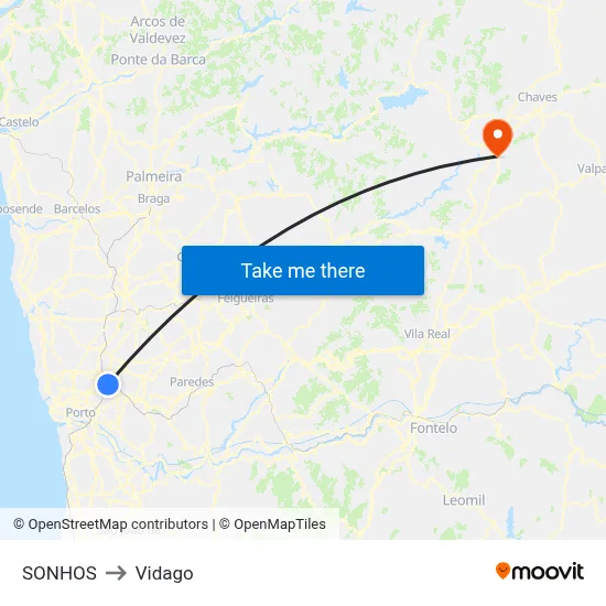 SONHOS to Vidago map