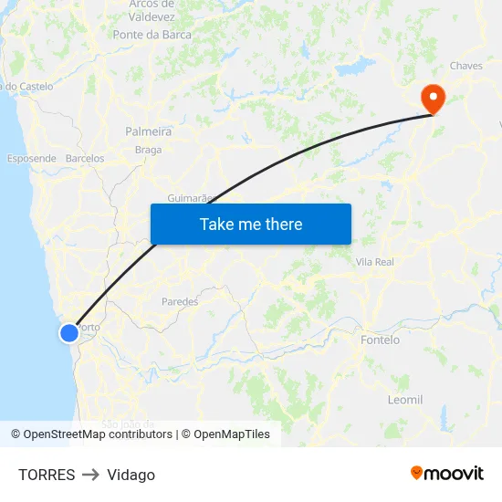TORRES to Vidago map